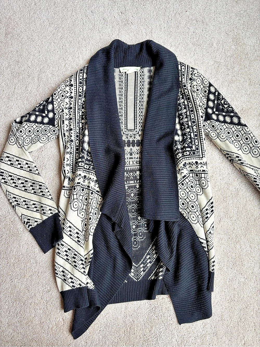 Anthropologie Black & White Geometric Cardigan S